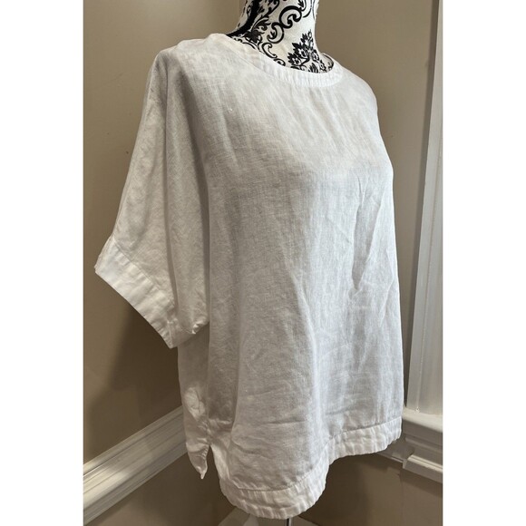 M&S Marks & Spencer Pure Flax Linen Boxy Top Blouse 12 White Lagenlook Beach - Picture 3 of 13
